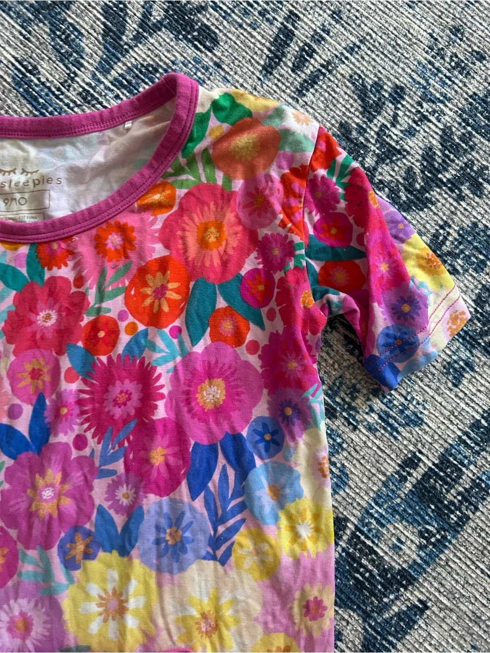 Little Sleepies Rainbow Blooms Pajama Set Girls 9/10 Mother’s Day Floral Bamboo